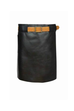 Long waist leather apron in black – front view by Genuine Strap