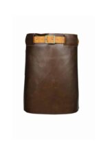 Long waist leather apron in dark brown – front view