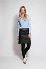 Long waist leather apron flat lay – showing dimensions and back pocket detail