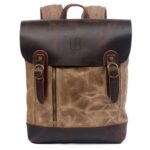 Osaka Khaki Natural leather and waxed textile backpack