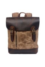 Osaka Khaki Natural leather and waxed textile backpack