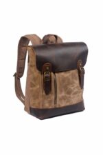 Osaka Khaki Natural leather and waxed textile backpack - Image 2
