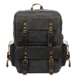 Leather and waxed canvas backpack URBAN BAG Oslo Grey