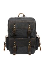 Leather and waxed canvas backpack URBAN BAG Oslo Grey