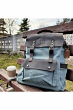 Leather and canvas backpack URBAN BAG Otto Grey - Image 6