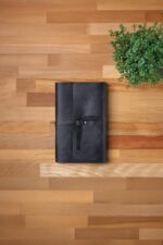 Black Leather Book Sleeve – Handcrafted Full-Grain Leather Book Cover for A5 Notebooks