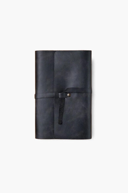 Black Leather Book Sleeve – Handcrafted Full-Grain Leather Book Cover for A5 Notebooks