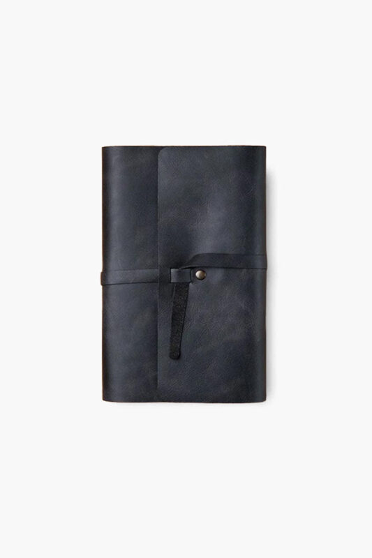 Black Leather Book Sleeve – Handcrafted Full-Grain Leather Book Cover for A5 Notebooks
