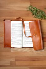 Brown Leather Book Sleeve Open View – Handmade Leather A5 Notebook Cover