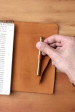 Brown Leather Book Sleeve Side View – Personalized Leather Book Cover Gift