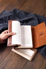 Brown Leather Book Sleeve Detail – Handstitched Full-Grain Leather Book Wrap