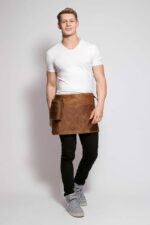 Short waist leather apron vintage – side view showing belt attachment
