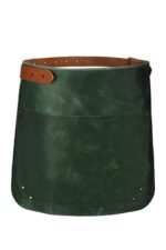 Short waist leather apron in green – front view