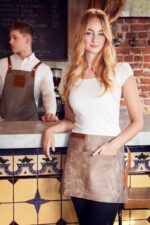 Short waist leather apron – flat lay showing full dimensions and pocket