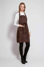 Suede leather apron flat lay – showing full dimensions and inner pocket detail