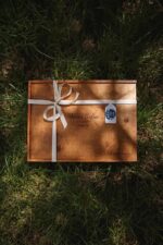 Wood Album Box Medium with ribbon and tissue paper packaging