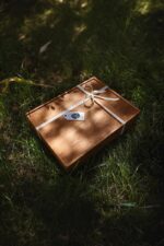 Wood album box big 40x30cm closed with ribbon and bow – wedding photography packaging