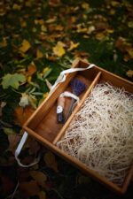Wood album box big flat lay showing dimensions and two compartments