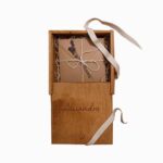 Wood USB box cotton closed with ribbon and bow – wedding photography packaging