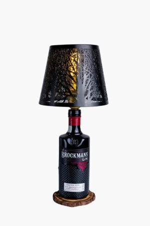 Handcrafted Brockmans bottle lamp with black shade – premium gin bottle lamp