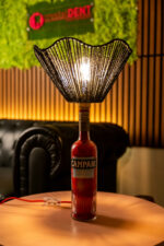 Handcrafted Campari bottle lamp – lit up warm glow