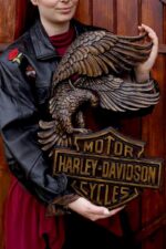 Harley Davidson Panoply – wooden sculpture natural wood finish