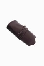 leather shaving case closed with buckle strap brown