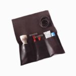 leather shaving case 3 slots vintage brown handmade toiletry roll