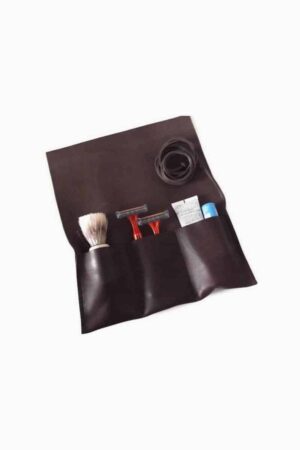 leather shaving case 3 slots vintage brown handmade toiletry roll