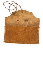 Brown leather tobacco pouch detail view genuine leather