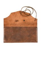 Brown vintage leather tobacco pouch detail view
