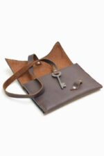Classic leather tobacco pouch side view genuine leather