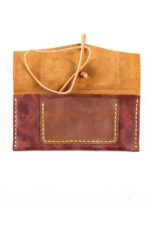Red suede leather tobacco pouch detail view