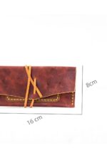 Red suede leather tobacco pouch side view