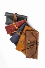 Red suede leather tobacco pouch open view