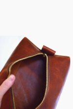 leather toiletry bag with zipper closure travel kit