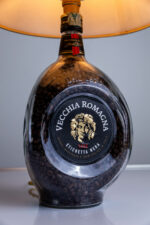 Handcrafted Vecchia Romagna bottle lamp – close-up detail