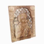 Virgin Mary holding the Child Jesus – cut background wood carved icon
