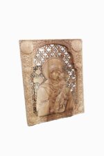 Virgin Mary holding the Child Jesus – cut background wood carved icon