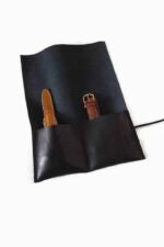 leather watch case 2 slots black travel organizer handmade