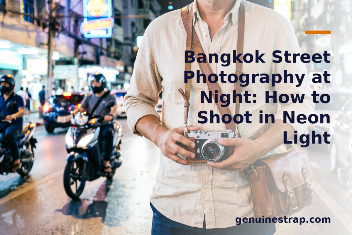 Night street photography in Bangkok with GenuineStrap leather camera strap
