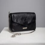 Black quilted leather chain crossbody bag front view