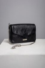 Black quilted leather chain crossbody bag front view