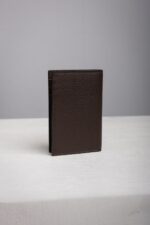 Brown grained leather bifold card holder wallet closed