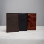 Slim leather bifold card holder wallet in brown, black and dark brown