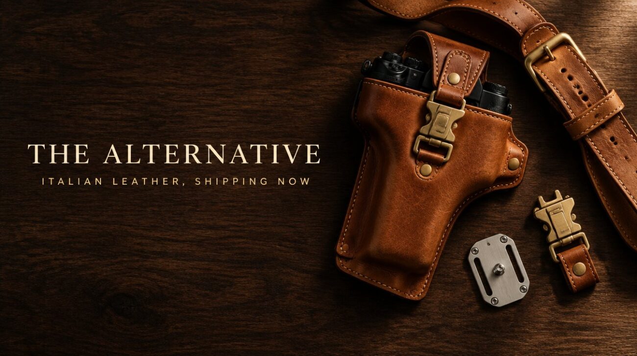 Leather camera belt holster with quick release hardware and a leather belt